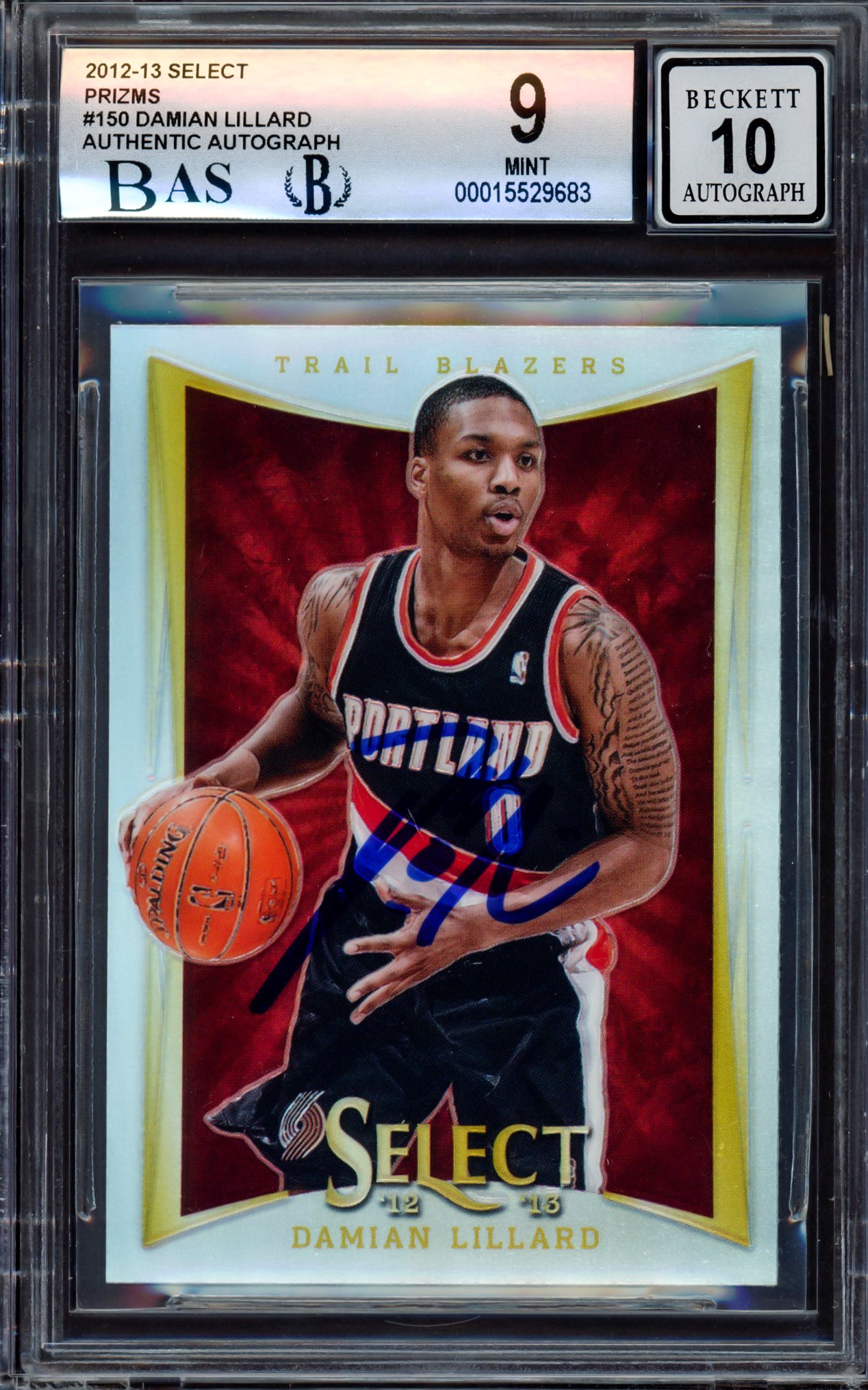 Damian Lillard Autographed 2012-13 Select Prizms Rookie Card #150 Portland Trail Blazers BGS 9 Auto Grade Gem Mint 10 Beckett BAS #15529683