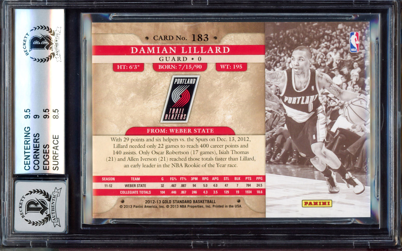 Damian Lillard Autographed 2012-13 Panini Gold Standard Platinum Rookie Card #183 Portland Trail Blazers BGS 9 Auto Grade Gem Mint 10 #2/10 Beckett BAS #15529834