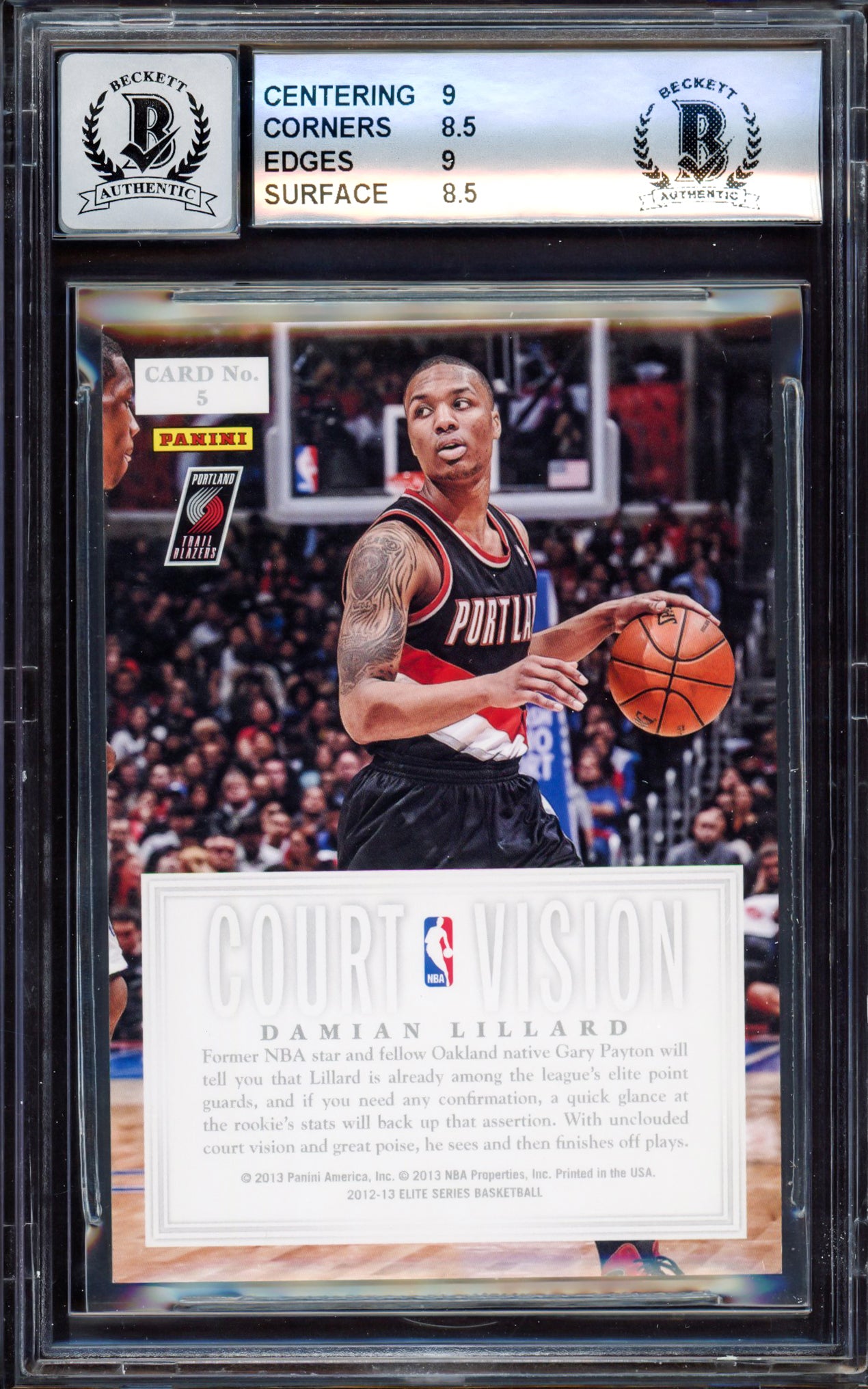 Damian Lillard Autographed 2012-13 Panini Elite Court Vision Rookie Card #5 Portland Trail Blazers BGS 8.5 Auto Grade Gem Mint 10 #43/49 Beckett BAS #15529840