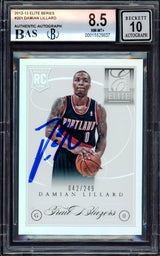 Damian Lillard Autographed 2012-13 Panini Elite Rookie Card #201 Portland Trail Blazers BGS 8.5 Auto Grade Gem Mint 10 #42/249 Beckett BAS #15529837