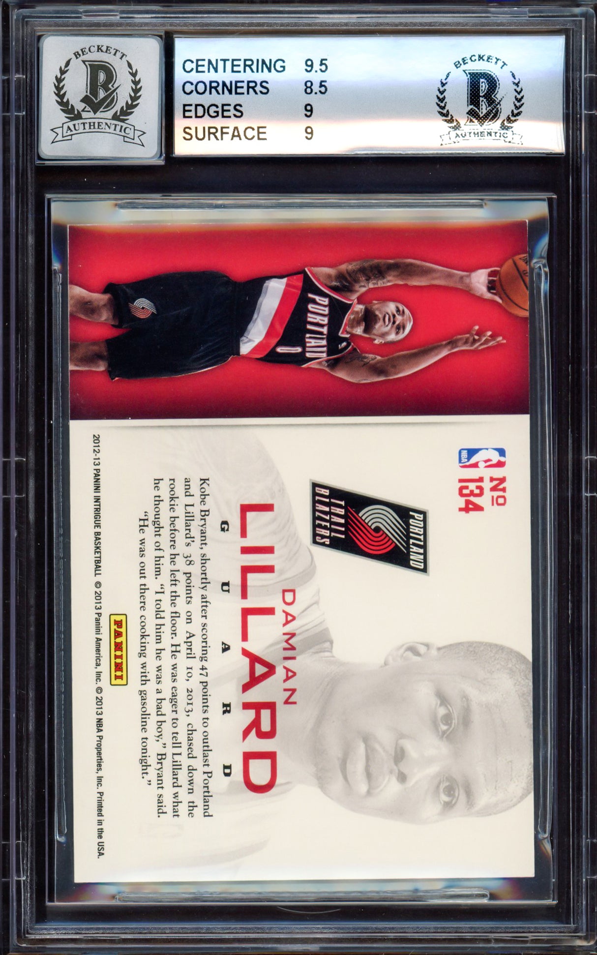 Damian Lillard Autographed 2012-13 Panini Intrigue Gold Rookie Card #134 Portland Trail Blazers BGS 9 Auto Grade Gem Mint 10 #5/10 Beckett BAS #15529833