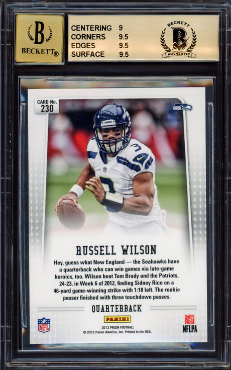 Russell Wilson Autographed 2012 Panini Prizm Towel Down Rookie Card #230B Seattle Seahawks BGS 9.5 Auto Grade Gem Mint 10 Beckett BAS #15530123