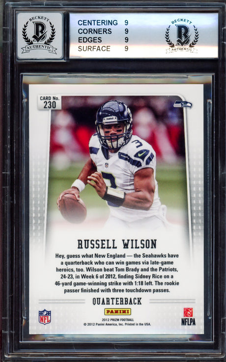 Russell Wilson Autographed 2012 Panini Prizm Towel Down Rookie Card #230B Seattle Seahawks BGS 9 Auto Grade Gem Mint 10 Beckett BAS #15530121