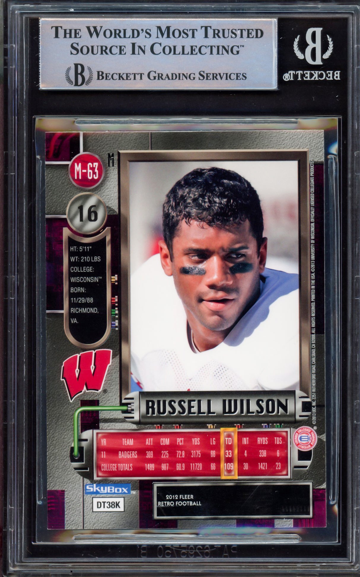 Russell Wilson Autographed 2012 Fleer Metal Universe Rookie Card #M-63 Wisconsin Badgers Beckett BAS #15531352