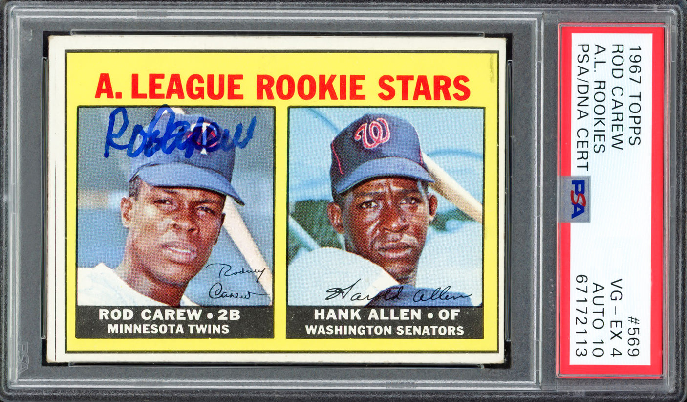 Rod Carew Autographed 1967 Topps AL Rookies Rookie Card #569 Minnesota Twins PSA 4 Auto Grade Gem Mint 10 PSA/DNA #67172113