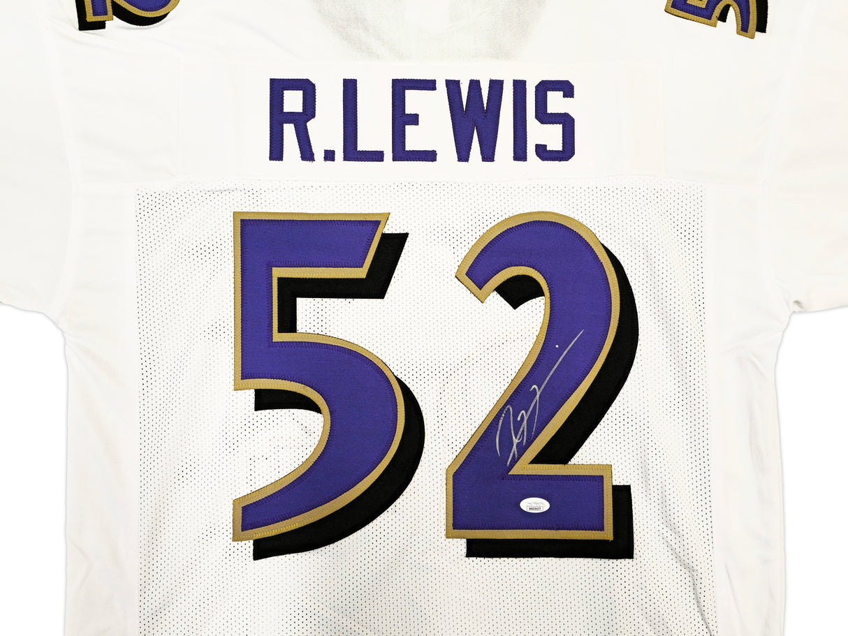 Baltimore Ravens Ray Lewis Autographed White Football Jersey JSA Stock #228092