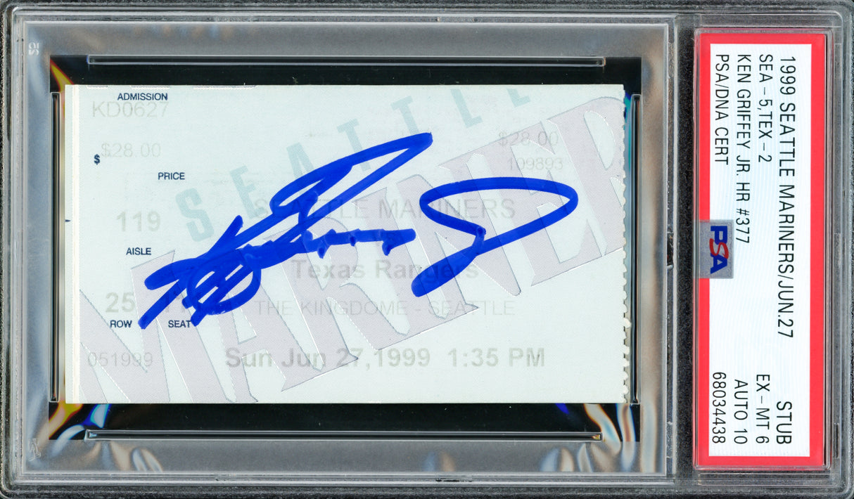 Ken Griffey Jr. Autographed June 27th, 1999 Ticket Stub Final HR in Kingdome Seattle Mariners PSA 6 Auto Grade Gem Mint 10 Highest Graded PSA/DNA #68034438