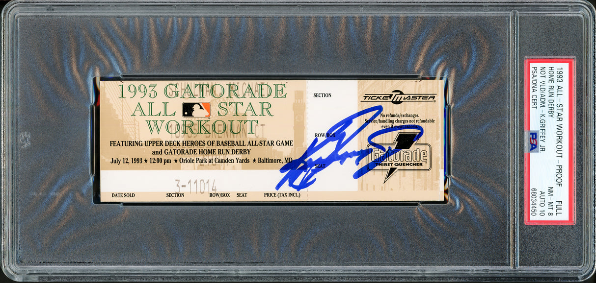 Ken Griffey Jr. Autographed 1993 All Star Workout Home Run Derby Ticket Seattle Mariners PSA 8 Auto Grade Gem Mint 10 Highest Graded PSA/DNA #68034450