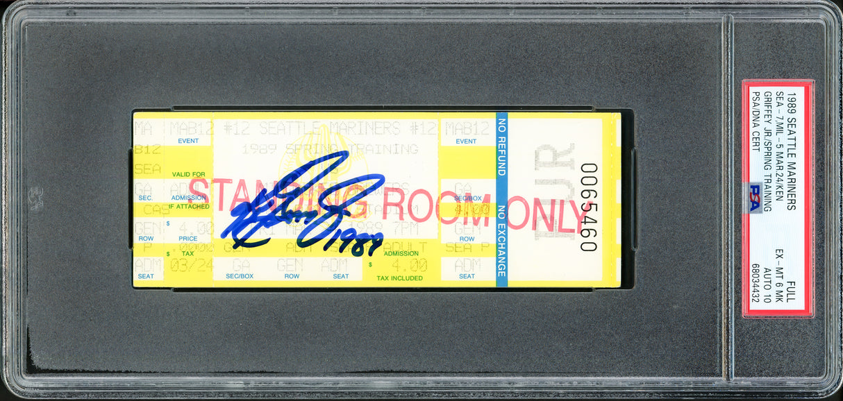 Ken Griffey Jr. Autographed March 24th, 1989 Spring Training Ticket Seattle Mariners PSA 6 MK Auto Grade Gem Mint 10 "1989" Rookie Year PSA/DNA #68034432