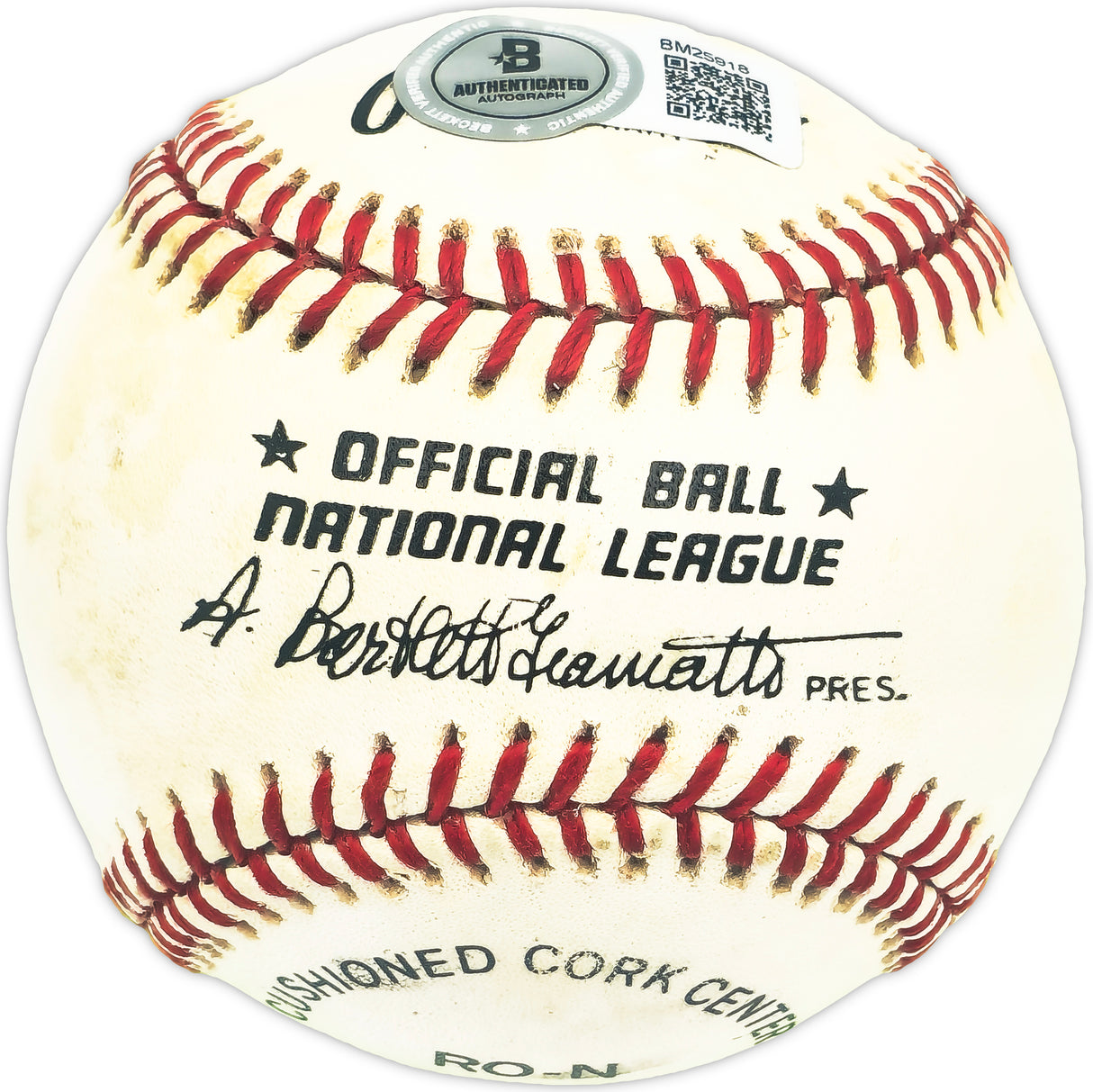 Tom "Rattlesnake" Baker Autographed Official NL Baseball Brooklyn Dodgers Beckett BAS QR #BM25918