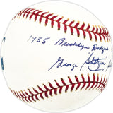 George "Shotgun" Shuba Autographed Official MLB Baseball Brooklyn Dodgers "1955 WS Champs" Beckett BAS QR #BM26001