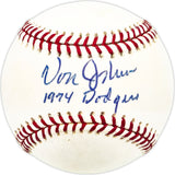 Von Joshua Autographed Official MLB Baseball Los Angeles Dodgers "1974 Dodgers" Beckett BAS QR #BM17823