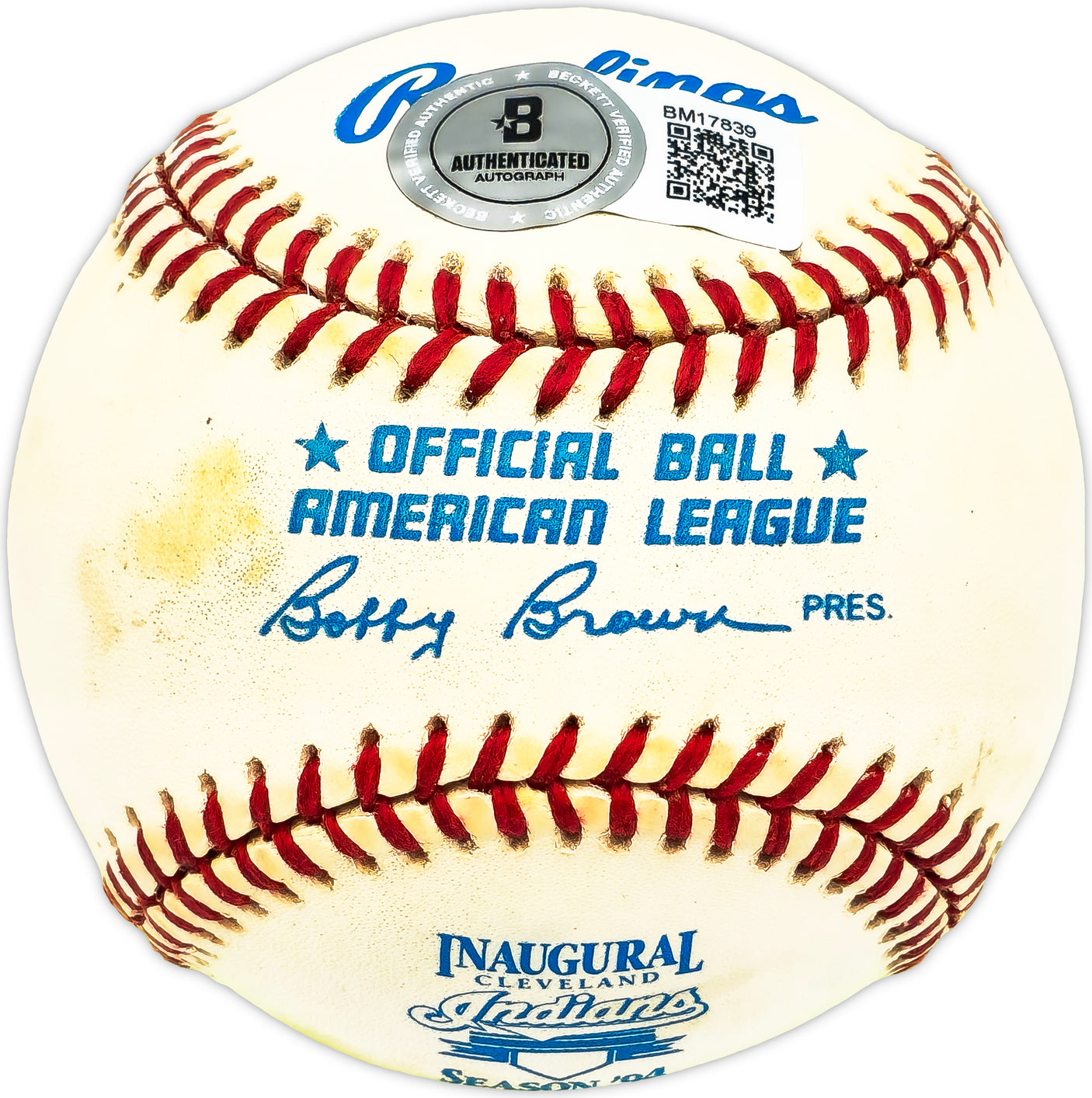 Doug Jones Autographed Official AL Baseball Cleveland Indians Beckett BAS QR #BM17839