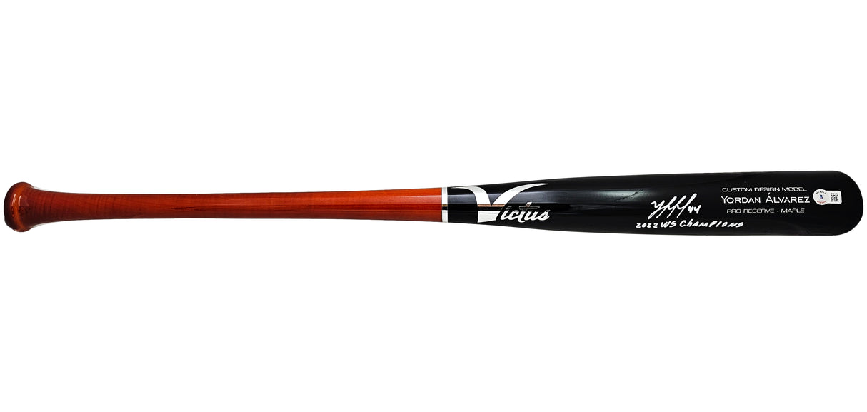 Yordan Alvarez Autographed Black & Orange Victus Player Model Bat Houston Astros "2022 WS Champions" Beckett BAS Witness Stock #215390