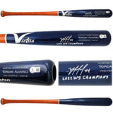 Yordan Alvarez Autographed Blue & Orange Victus Player Model Bat Houston Astros "2022 WS Champions" Beckett BAS Witness Stock #215392