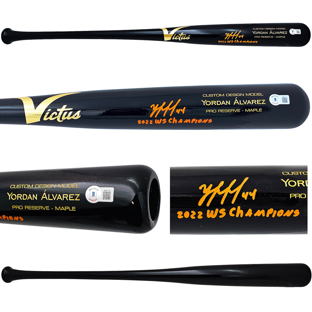 Yordan Alvarez Autographed Black Victus Player Model Bat Houston Astros "2022 WS Champions" Beckett BAS Witness Stock #215387