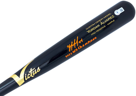 Yordan Alvarez Autographed Black Victus Player Model Bat Houston Astros "2022 WS Champions" Beckett BAS Witness Stock #215387