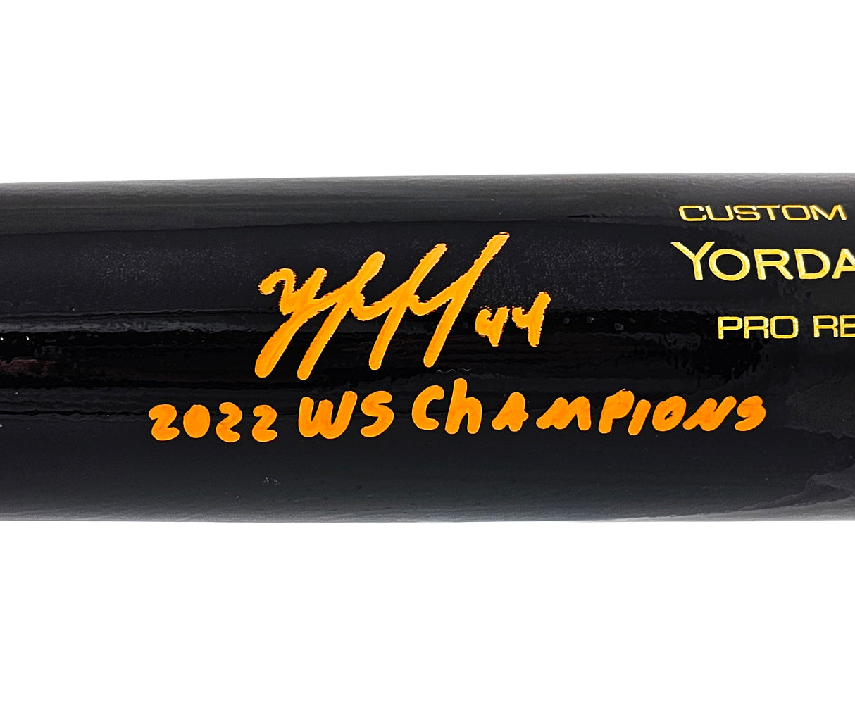 Yordan Alvarez Autographed Black Victus Player Model Bat Houston Astros "2022 WS Champions" Beckett BAS Witness Stock #215387