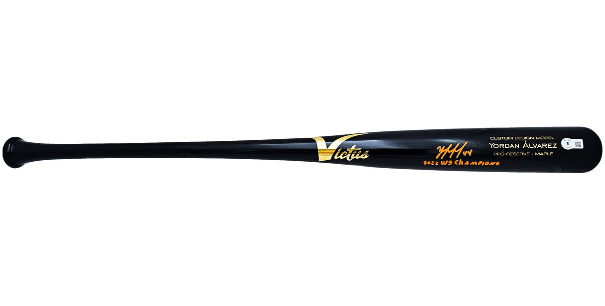 Yordan Alvarez Autographed Black Victus Player Model Bat Houston Astros "2022 WS Champions" Beckett BAS Witness Stock #215387