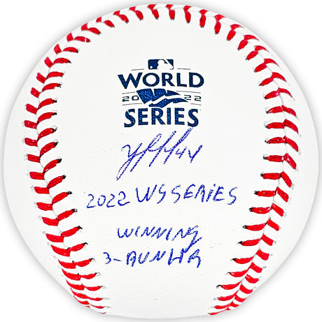 Yordan Alvarez Autographed Official 2022 World Series MLB Baseball Houston Astros "2022 WS Winning 3-Run HR" Beckett BAS Witness Stock #215397