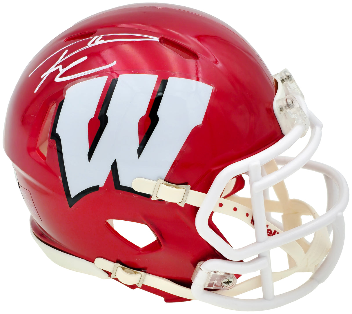 Russell Wilson Autographed Wisconsin Badgers Flash Red Speed Mini Helmet Fanatics Holo Stock #227951