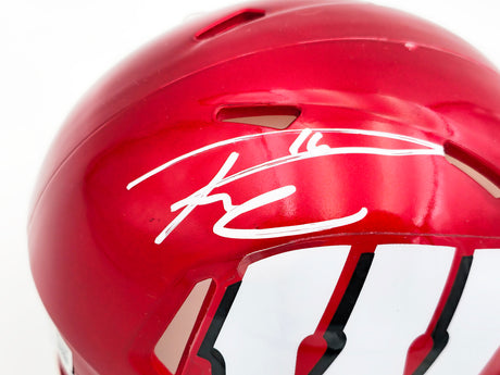 Russell Wilson Autographed Wisconsin Badgers Flash Red Speed Mini Helmet Fanatics Holo Stock #227951