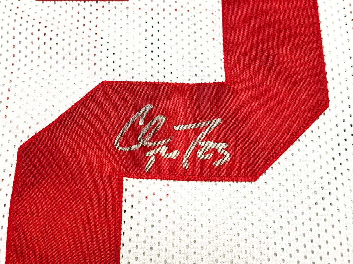 San Francisco 49ers Christian McCaffrey Autographed White Jersey Beckett BAS QR Stock #227789