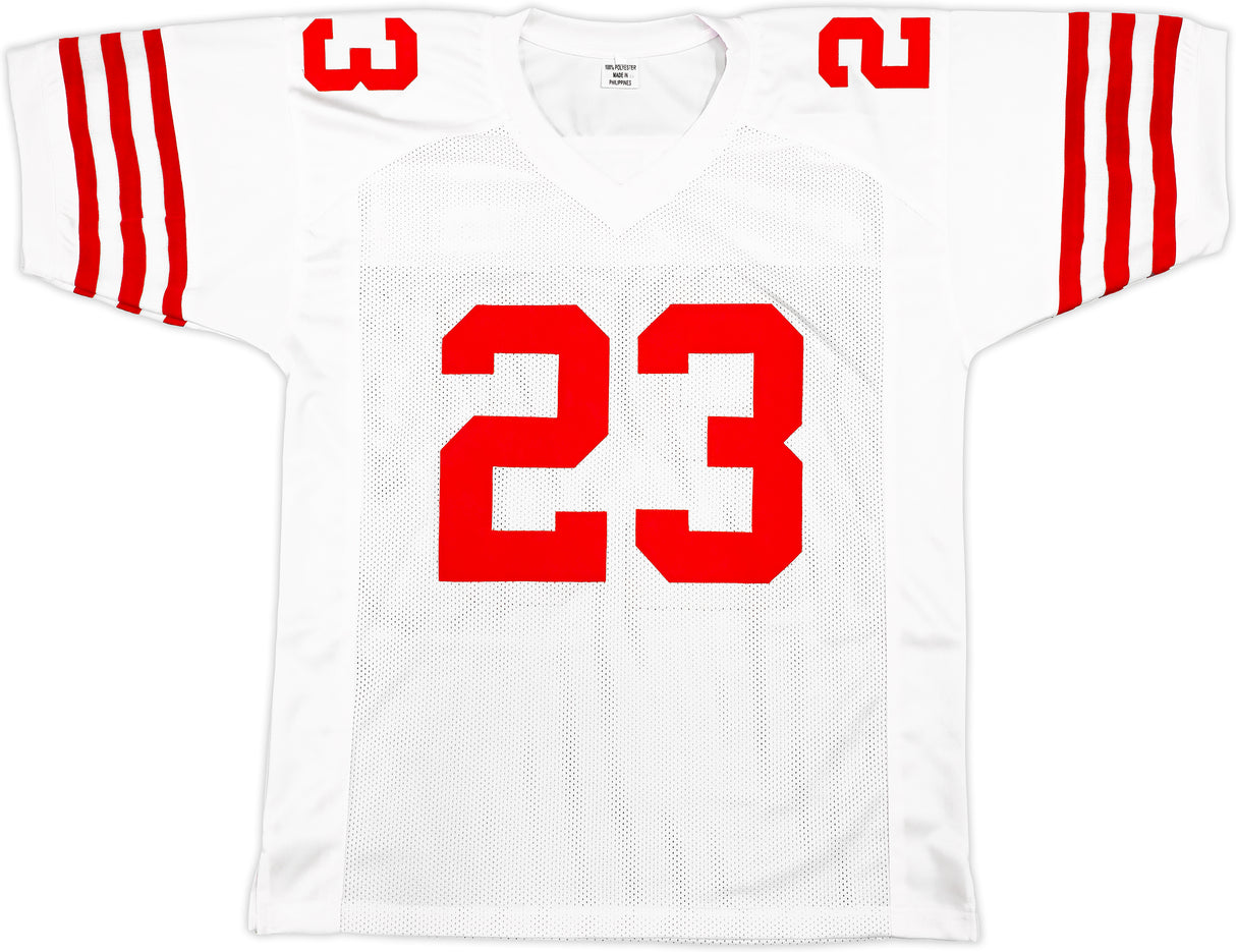 San Francisco 49ers Christian McCaffrey Autographed White Jersey Beckett BAS QR Stock #227789