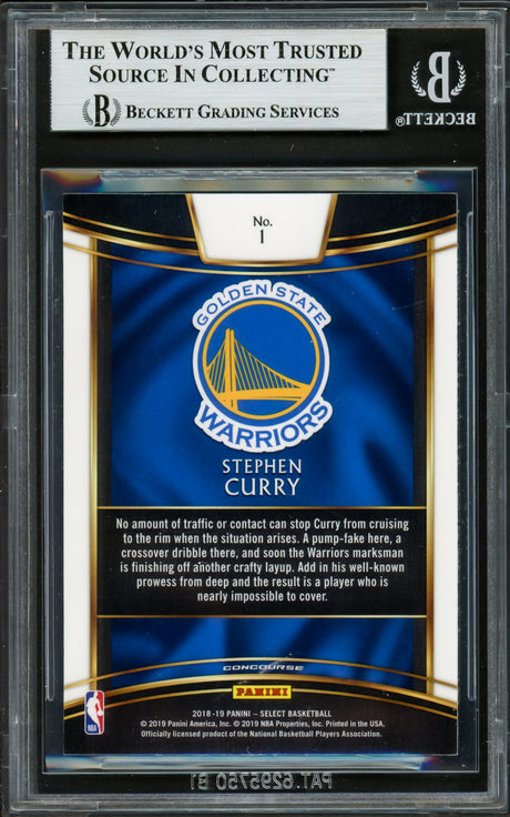 Stephen Curry Autographed 2018-19 Select Card #1 Golden State Warriors Beckett BAS Stock #227998