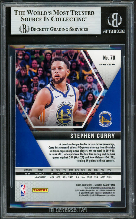 Stephen Curry Autographed 2019-20 Mosaic Prizm Reactive Blue Card #70 Golden State Warriors Beckett BAS Stock #228001