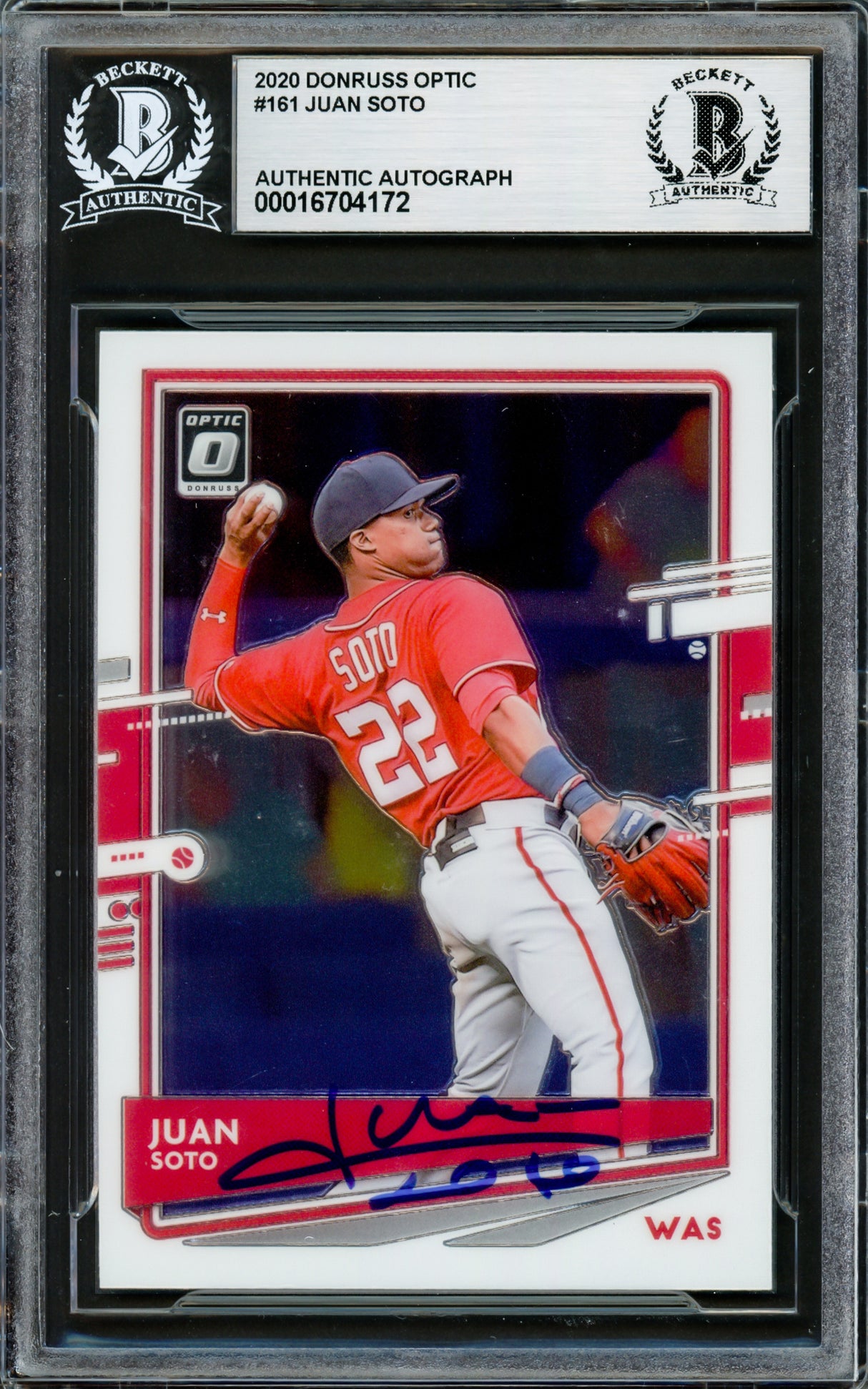 Juan Soto Autographed 2020 Donruss Optic Card #161 New York Yankees Beckett BAS Stock #228032