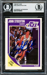 John Stockton Autographed 1989-90 Fleer Card #156 Utah Jazz Beckett BAS Stock #228044