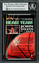 John Stockton Autographed 1992-93 Stadium Club Beam Team Card #11 Utah Jazz Beckett BAS Stock #228045