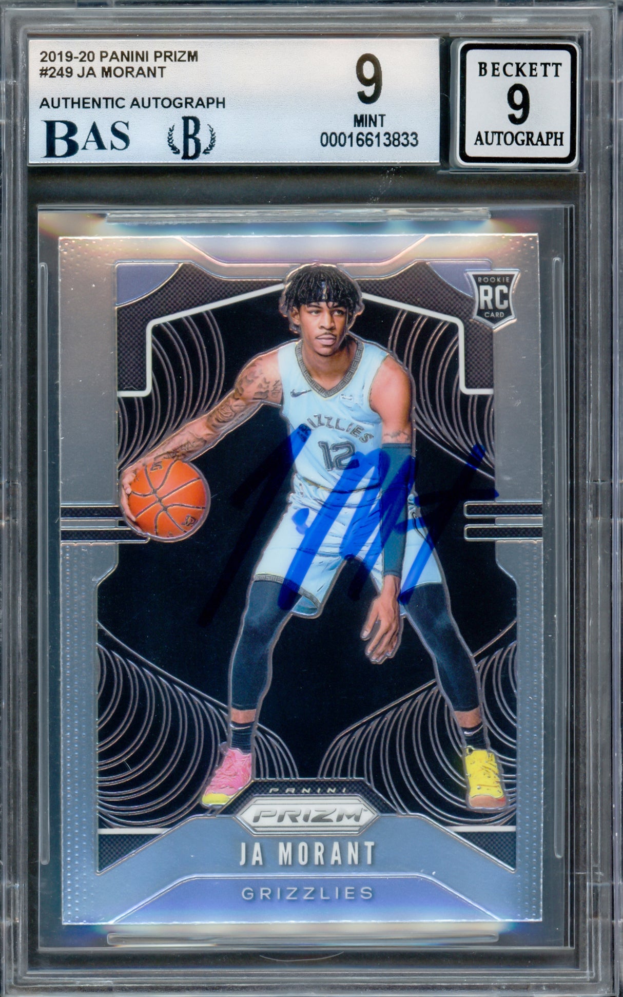 Ja Morant Autographed 2019-20 Panini Prizm Rookie Card #249 Memphis Grizzlies BGS 9 Auto Grade Mint 9 Beckett BAS Stock #228053