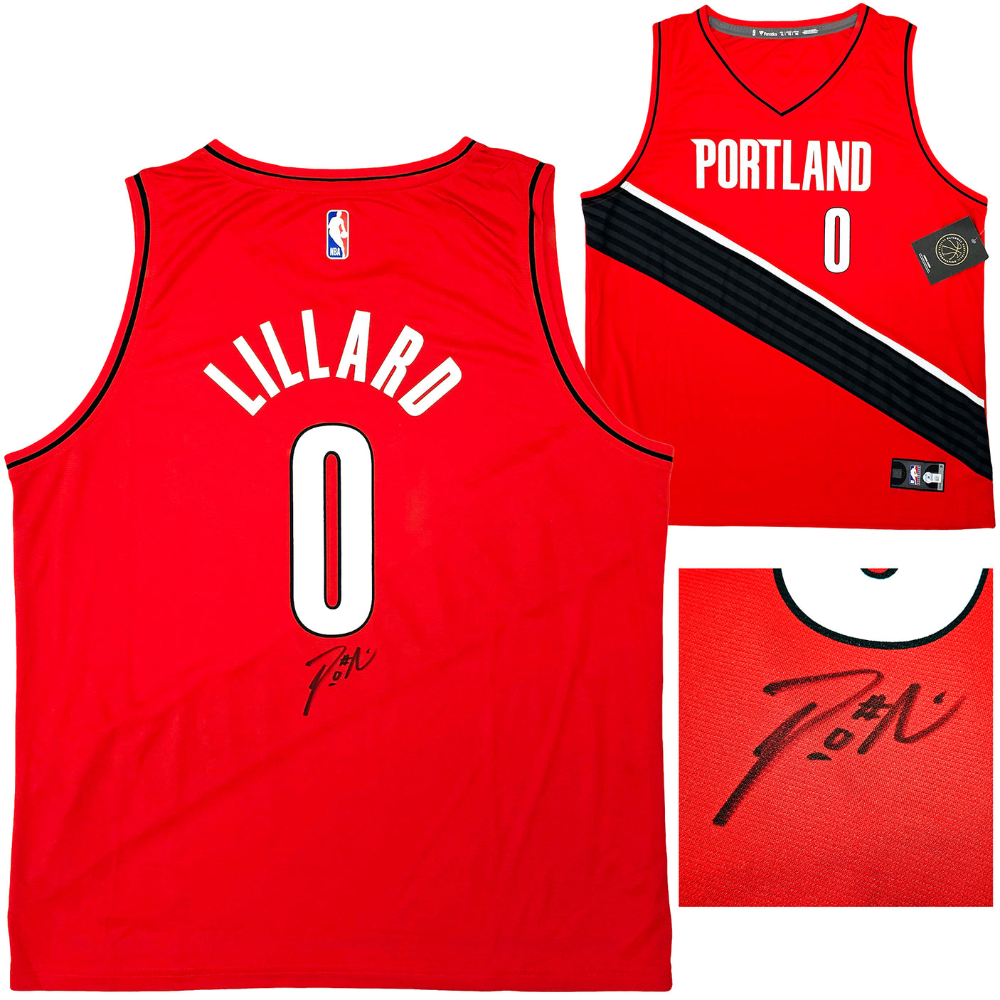 Portland Trailblazers Damian Lillard Autographed Red Fanatics Jersey Size XL Beckett BAS QR Stock #214825