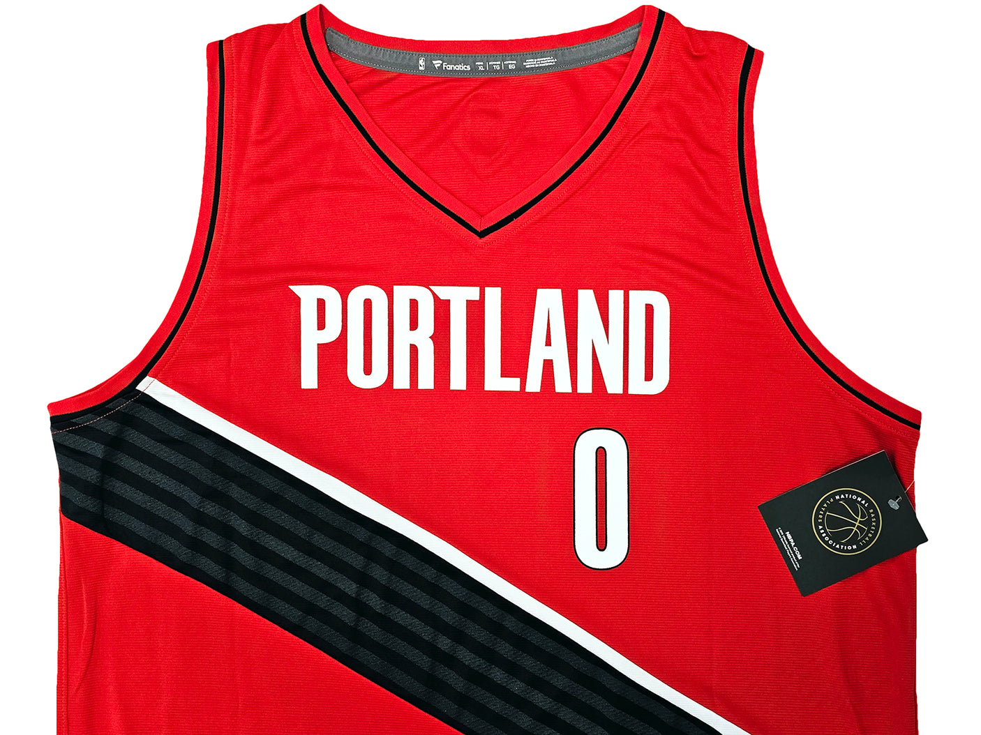 Portland Trailblazers Damian Lillard Autographed Red Fanatics Jersey Size XL Beckett BAS QR Stock #214825