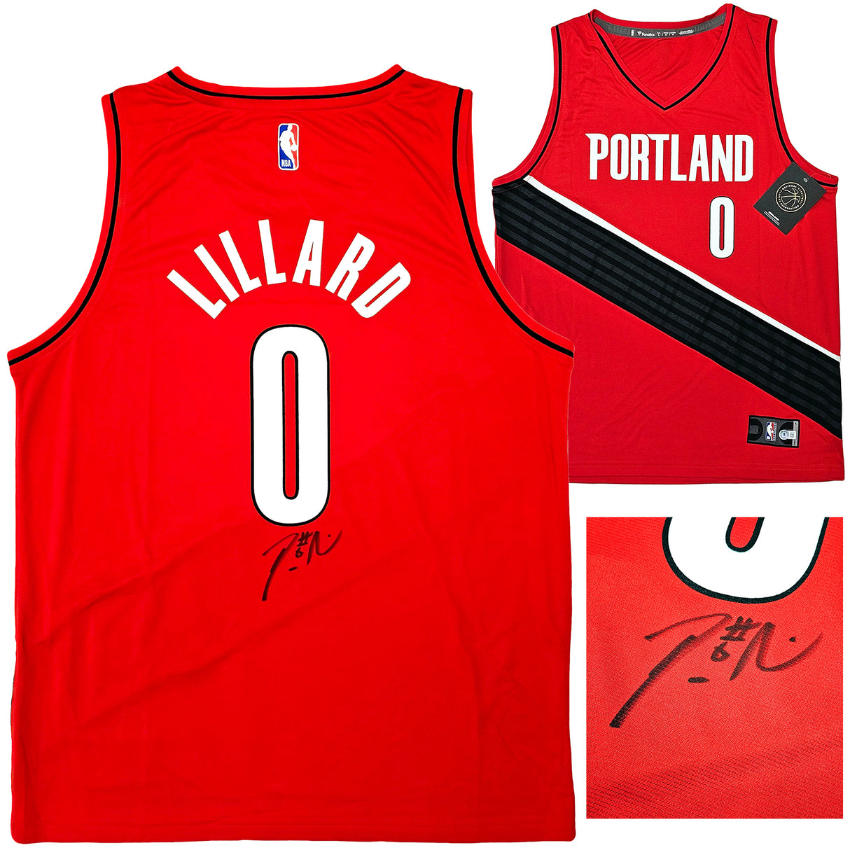 Portland Trailblazers Damian Lillard Autographed Red Fanatics Jersey Size L Beckett BAS QR Stock #214824