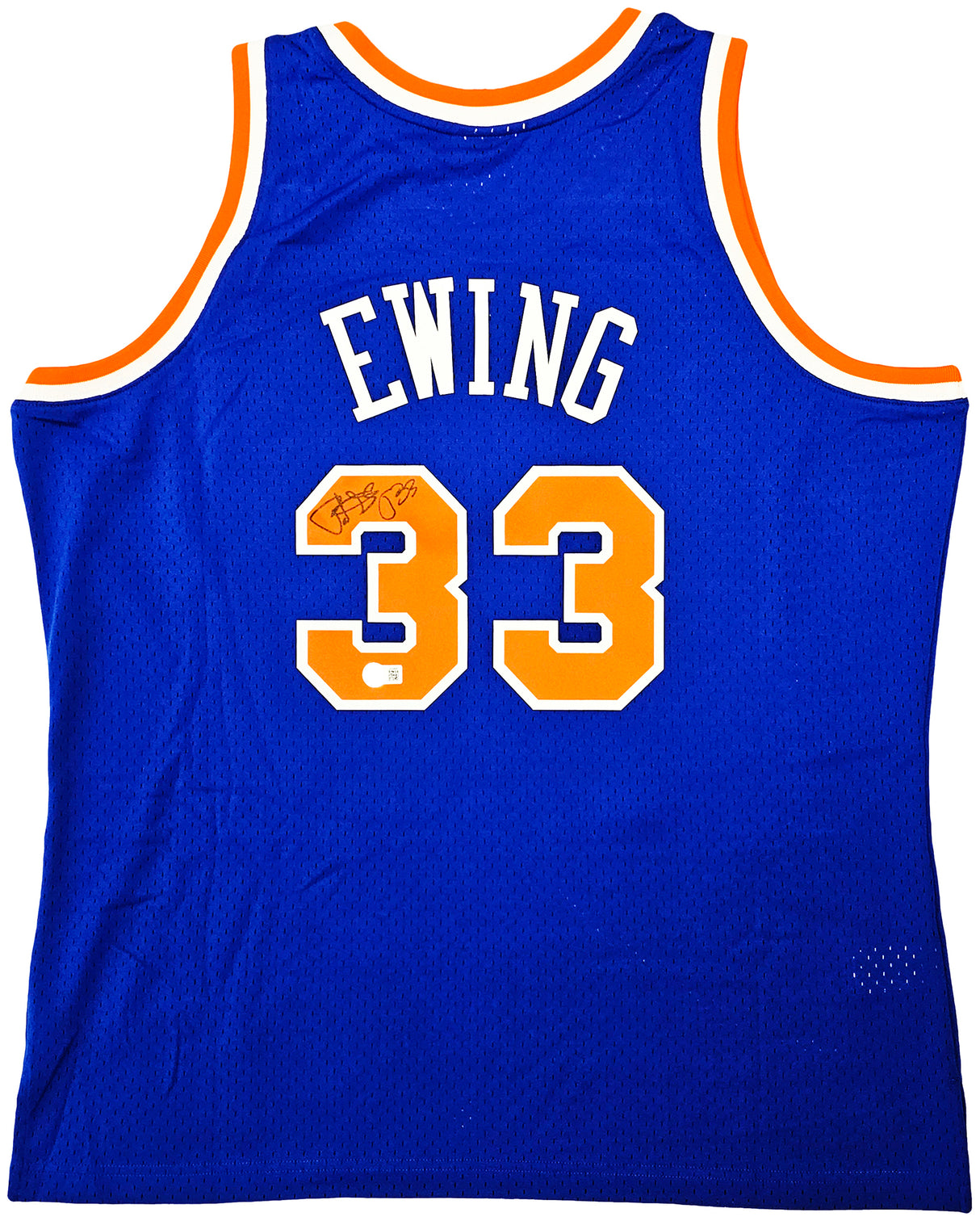 New York Knicks Patrick Ewing Autographed Blue Authentic Mitchell & Ness 1991-92 HWC Swingman Jersey Size XL Beckett BAS Witness Stock #214819