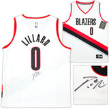 Portland Trailblazers Damian Lillard Autographed White Fanatics Jersey Size L Beckett BAS QR Stock #214826