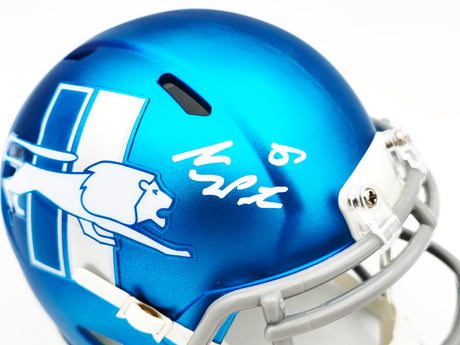 Sam LaPorta Autographed Detroit Lions Flat Matte Blue 2023 Alternate Speed Mini Helmet Beckett BAS Witness Stock #230027