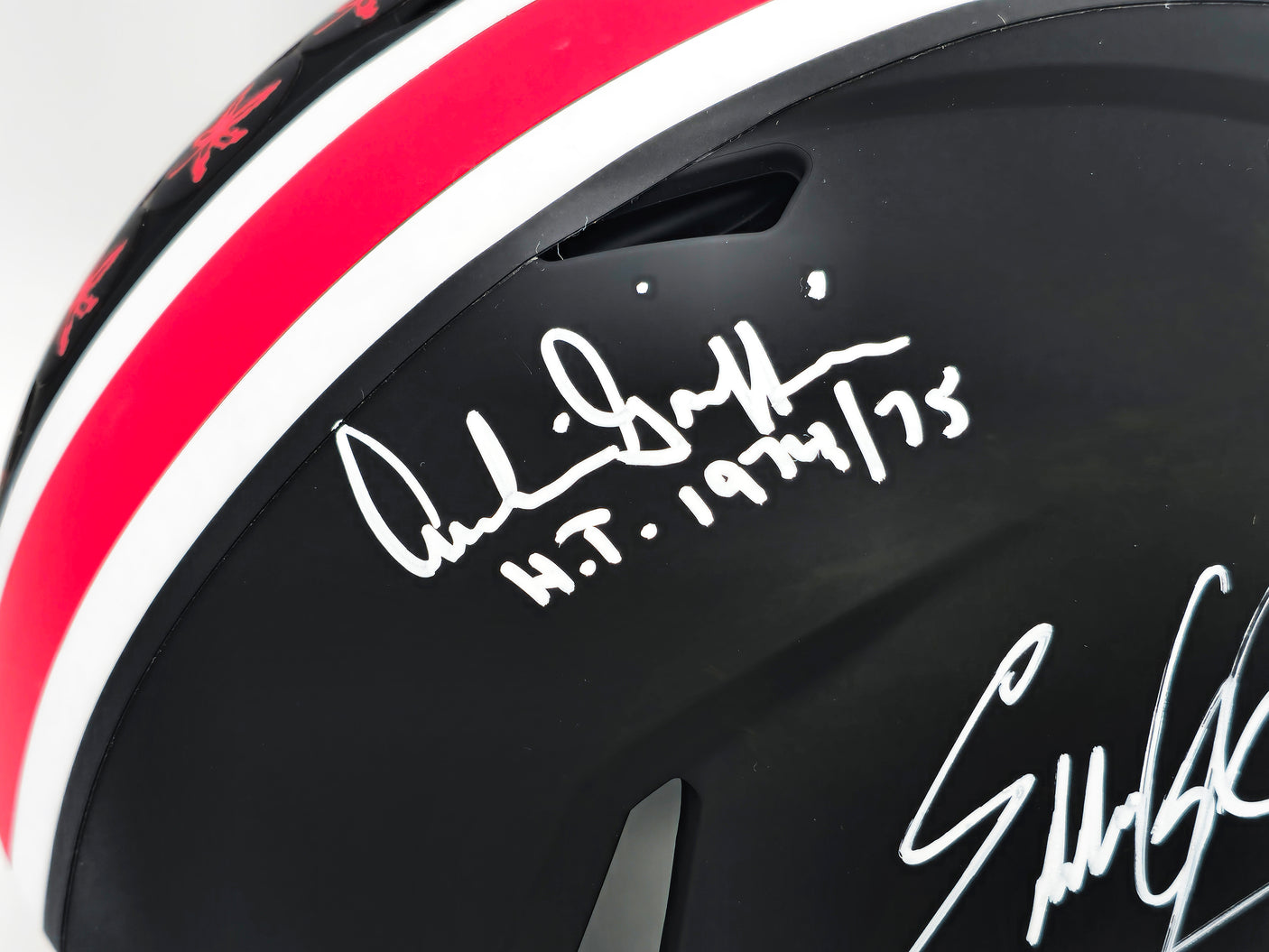 Archie Griffin, Eddie George & Troy Smith Autographed Ohio State Buckeyes Full Size Authentic Speed Helmet "Heisman" Beckett BAS Witness Stock #230104