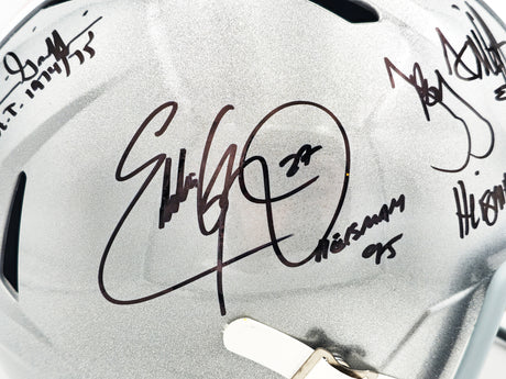 Archie Griffin, Eddie George & Troy Smith Autographed Ohio State Buckeyes Silver Full Size Replica Speed Helmet "Heisman" Beckett BAS Witness Stock #230105