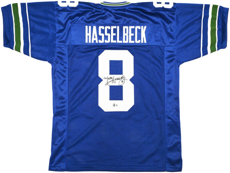 Seattle Seahawks Matt Hasselbeck Autographed Blue Throwback Jersey Beckett BAS Witness Stock #230045