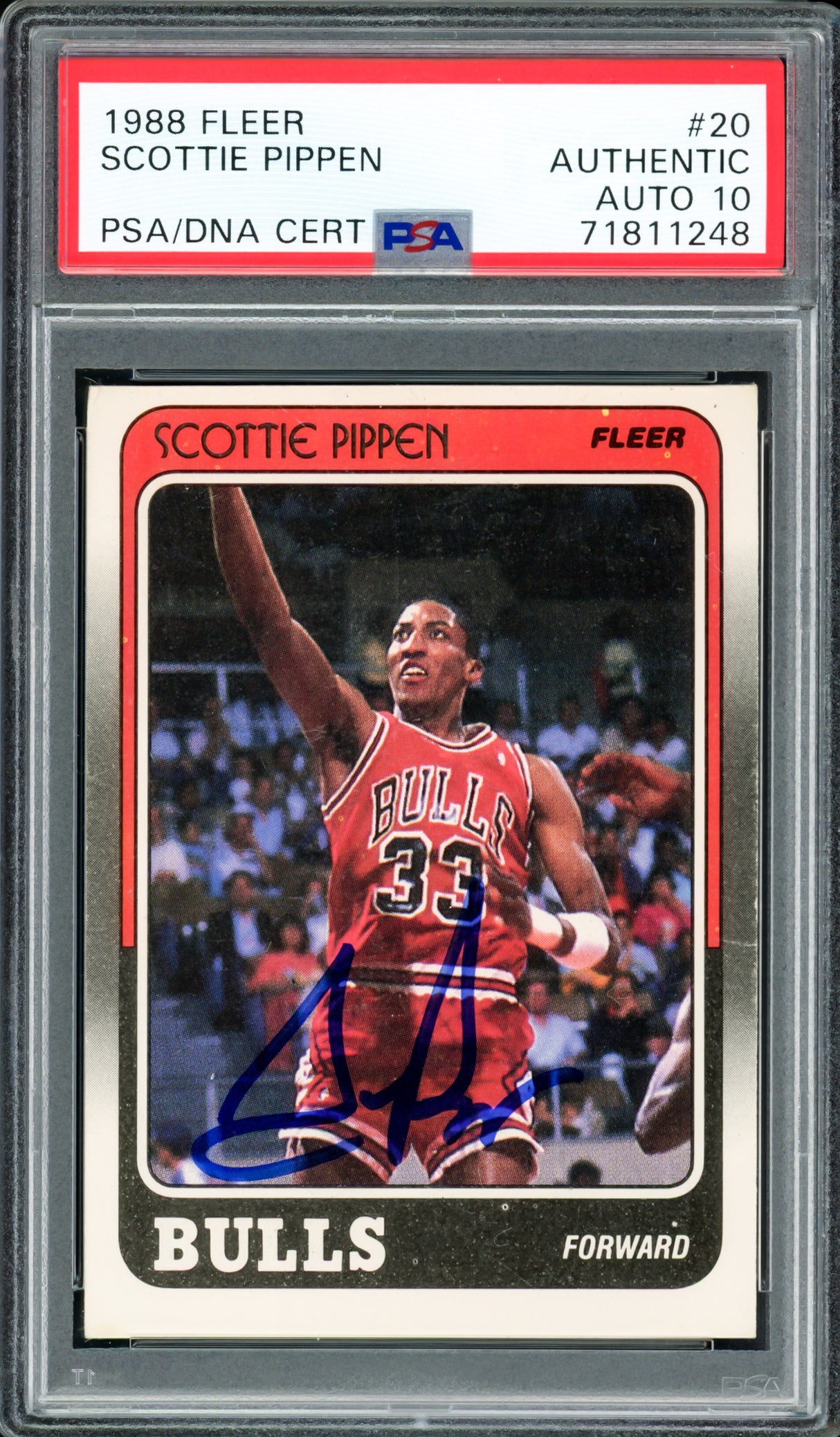 Scottie Pippen Autographed 1988-89 Fleer Rookie Card #20 Chicago Bulls Auto Grade Gem Mint 10 PSA/DNA #71811248