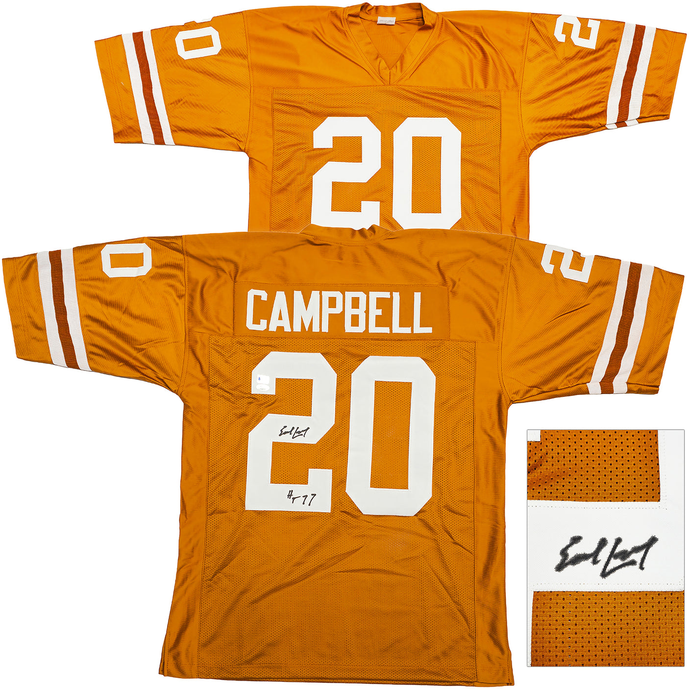 Texas Longhorns Earl Campbell Autographed Orange Jersey "HT 77" JSA Stock #228967