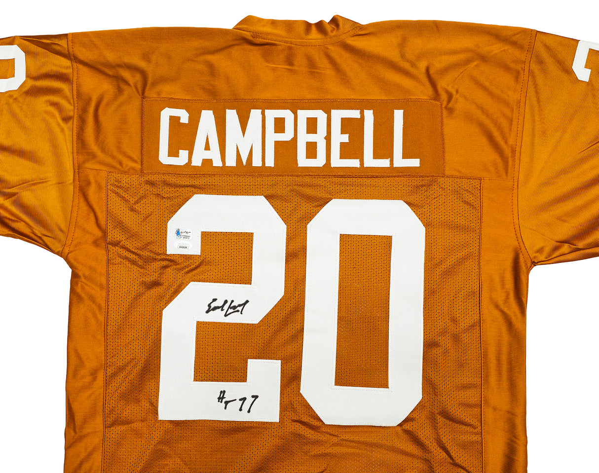 Texas Longhorns Earl Campbell Autographed Orange Jersey "HT 77" JSA Stock #228967