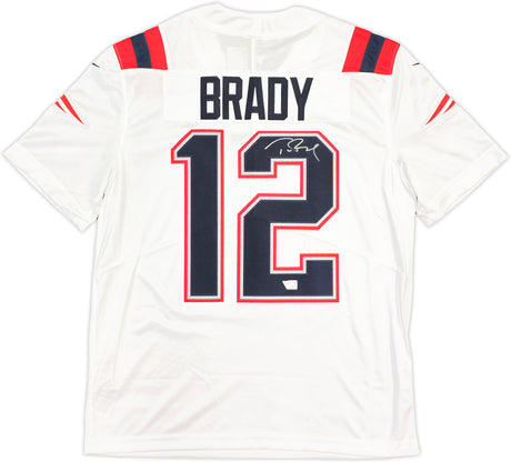 New England Patriots Tom Brady Autographed White Nike On Field Jersey Size L Fanatics Holo Stock #229517