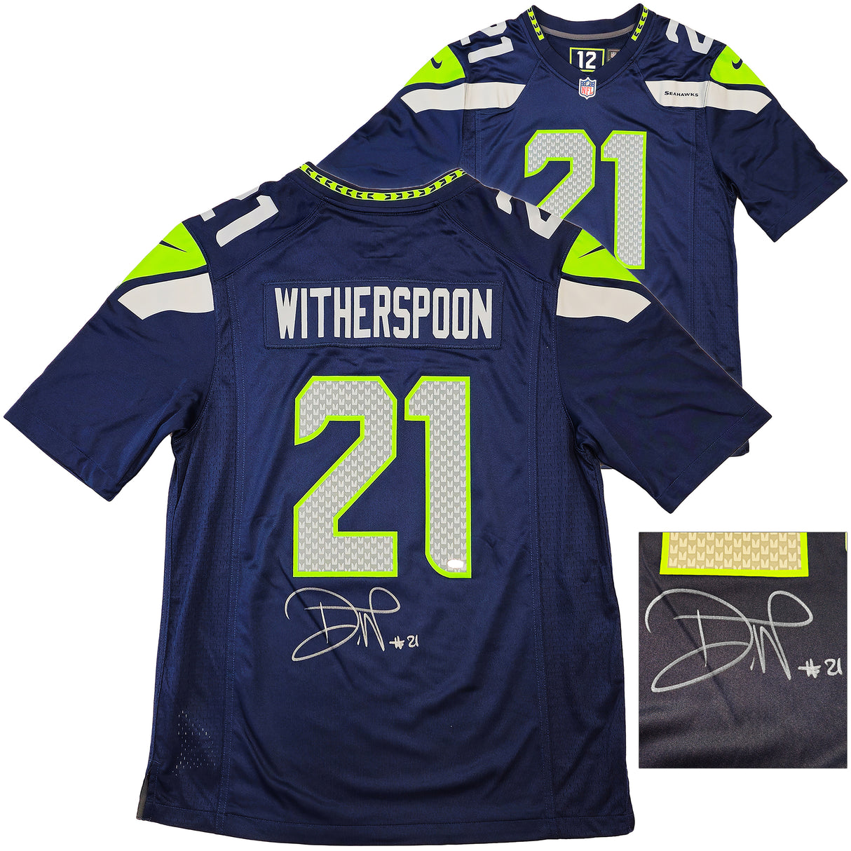 Seattle Seahawks Devon Witherspoon Autographed Blue Nike Jersey Size L MCS Holo Stock #229507