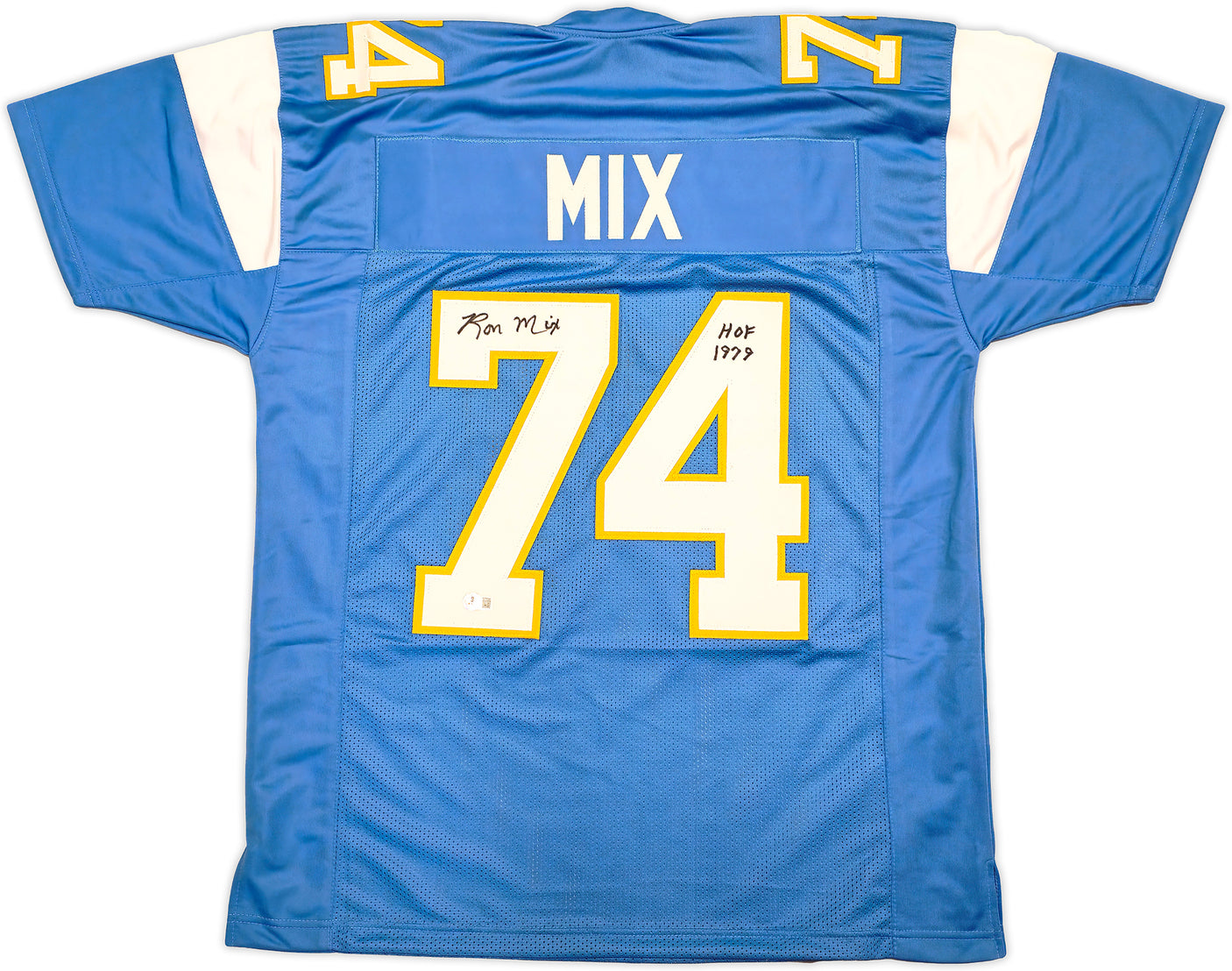 San Diego Chargers Ron Mix Autographed Blue Jersey "HOF 1979" Beckett BAS Witness Stock #230001