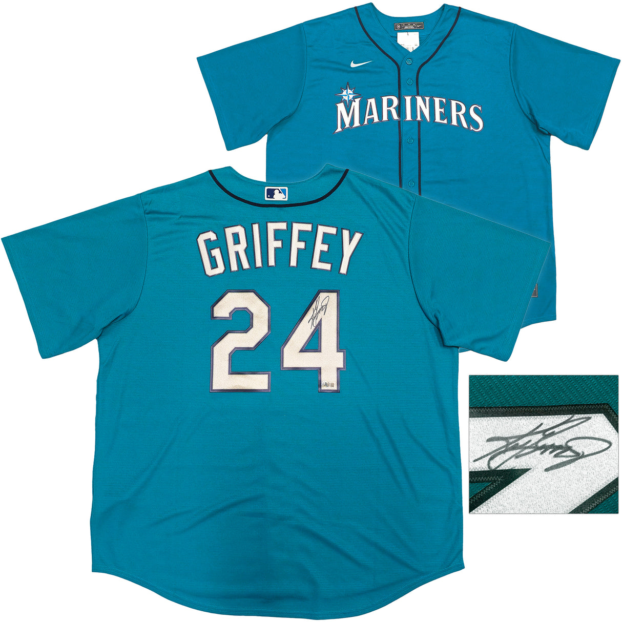 Seattle Mariners Ken Griffey Jr. Autographed Teal Nike Jersey Size XXL Beckett BAS Witness Stock #230142